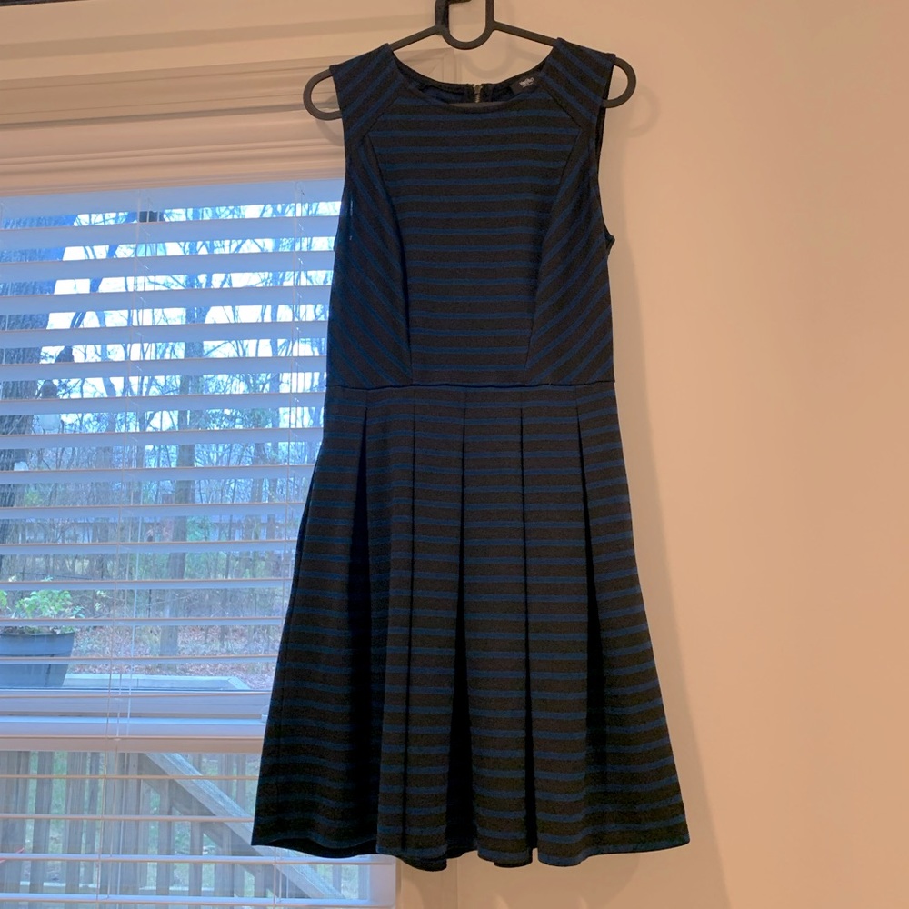Black and blue striped A-line dress